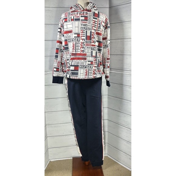 Tommy Hilfiger Boys' Tracksuit Set Sweat Hoodie Pants Logo Navy Size Large 16/18 - Picture 1 of 16